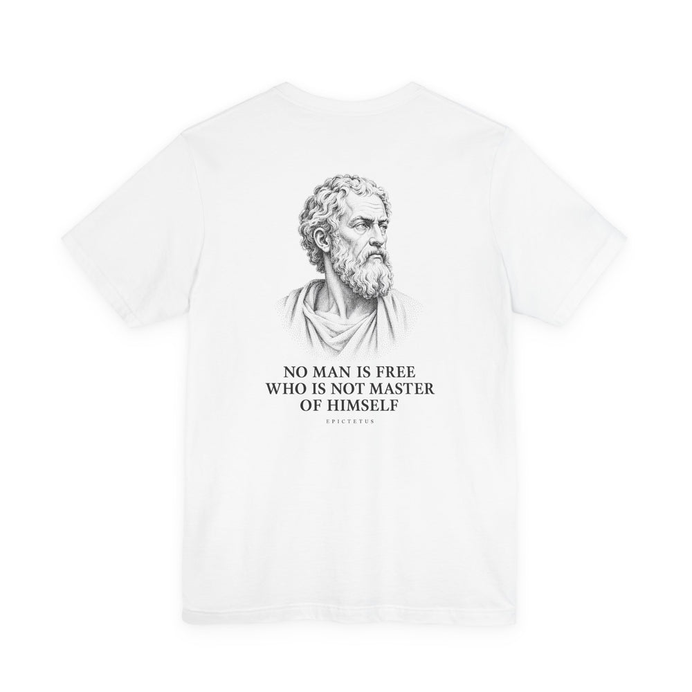 Epictetus Portrait – No Man Is Free Who Is Not Master of Himself | T-Shirt (Back Print)